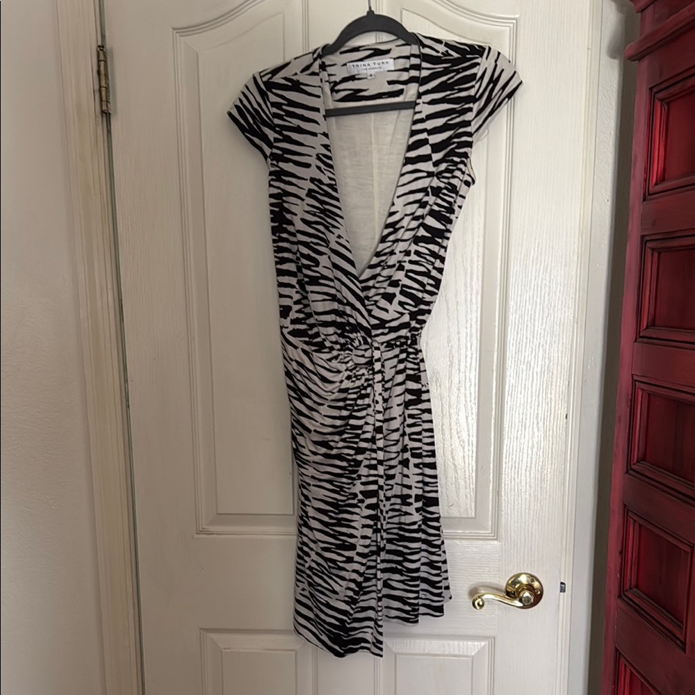 Trina Turk Black and White Zebra Print Midi Dress